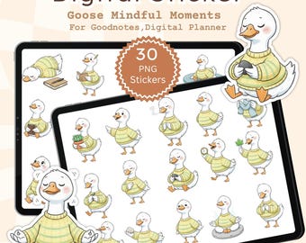 Adesivi digitali PNG "Goose Mindful Moments", icone per pianificatori calmi, fogli stampabili A4, adesivi GoodNotes
