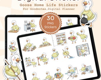 Adesivi digitali PNG Goose Home Life, icone per pianificatore di attività giornaliere, fogli stampabili A4 per GoodNotes