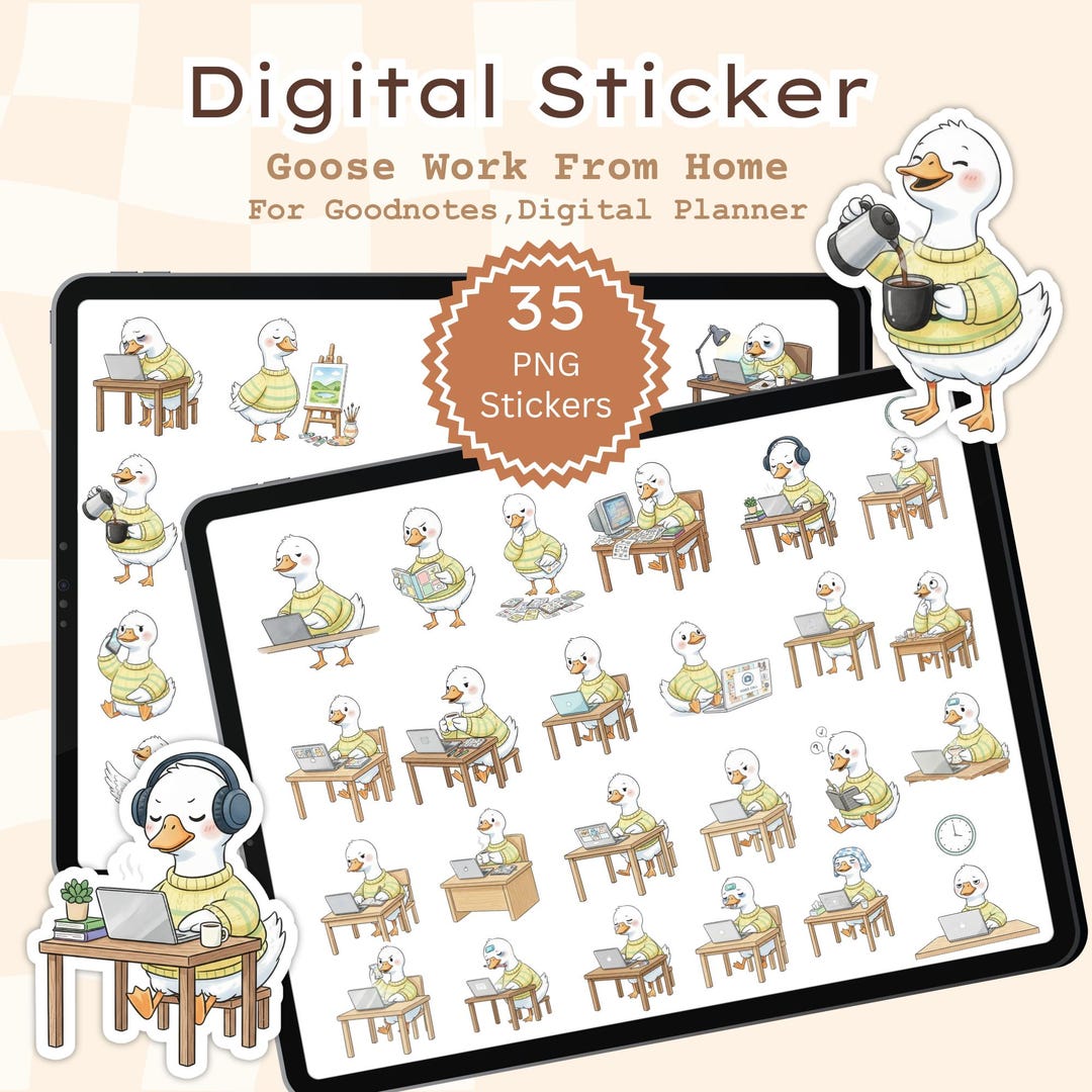 Goose Work From Home Digital Stickers, Goose Office PNG, Planner Icons ...