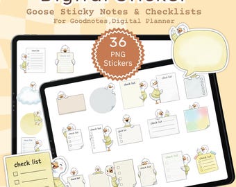 Adesivi digitali PNG con lista di controllo dell'oca, icone per post-it, fogli stampabili A4 per GoodNotes
