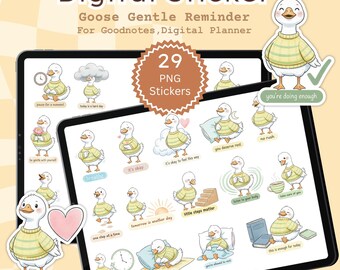 Adesivi digitali Goose Gentle Reminder, PNG di affermazione, adesivi Cozy Planner, foglio di adesivi A4 stampabili per GoodNotes
