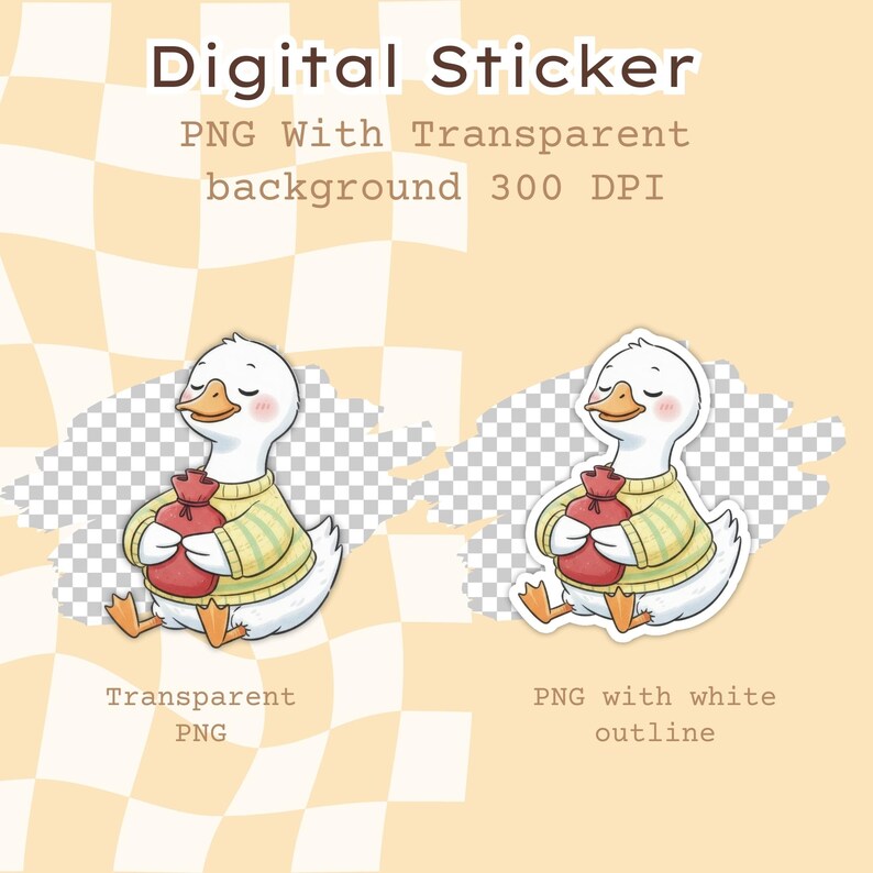 Sticker Printable Goose Goose Self Care Evening PNG Digital Stickers, Cozy Planner Icons, A4 ...