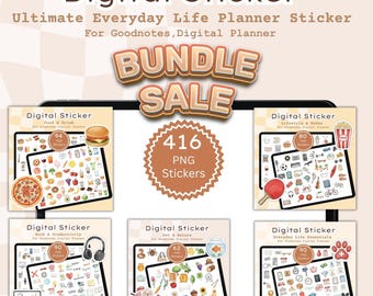 Pacchetto di adesivi PNG Ultimate Everyday Life, icone per planner, fogli stampabili A4, adesivi GoodNotes