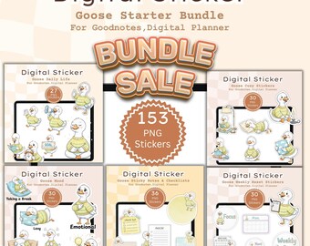 Goose Starter Bundle PNG Digital Stickers, Cozy Planner Icons, A4 Printable Sheets , GoodNotes Stickers