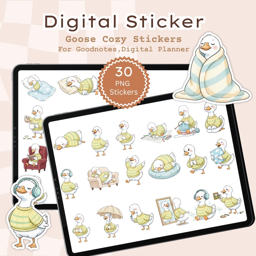 Sticker Printable Goose Goose Cozy Digital Stickers, Neutral PNG Planner Icons, Daily Life ...