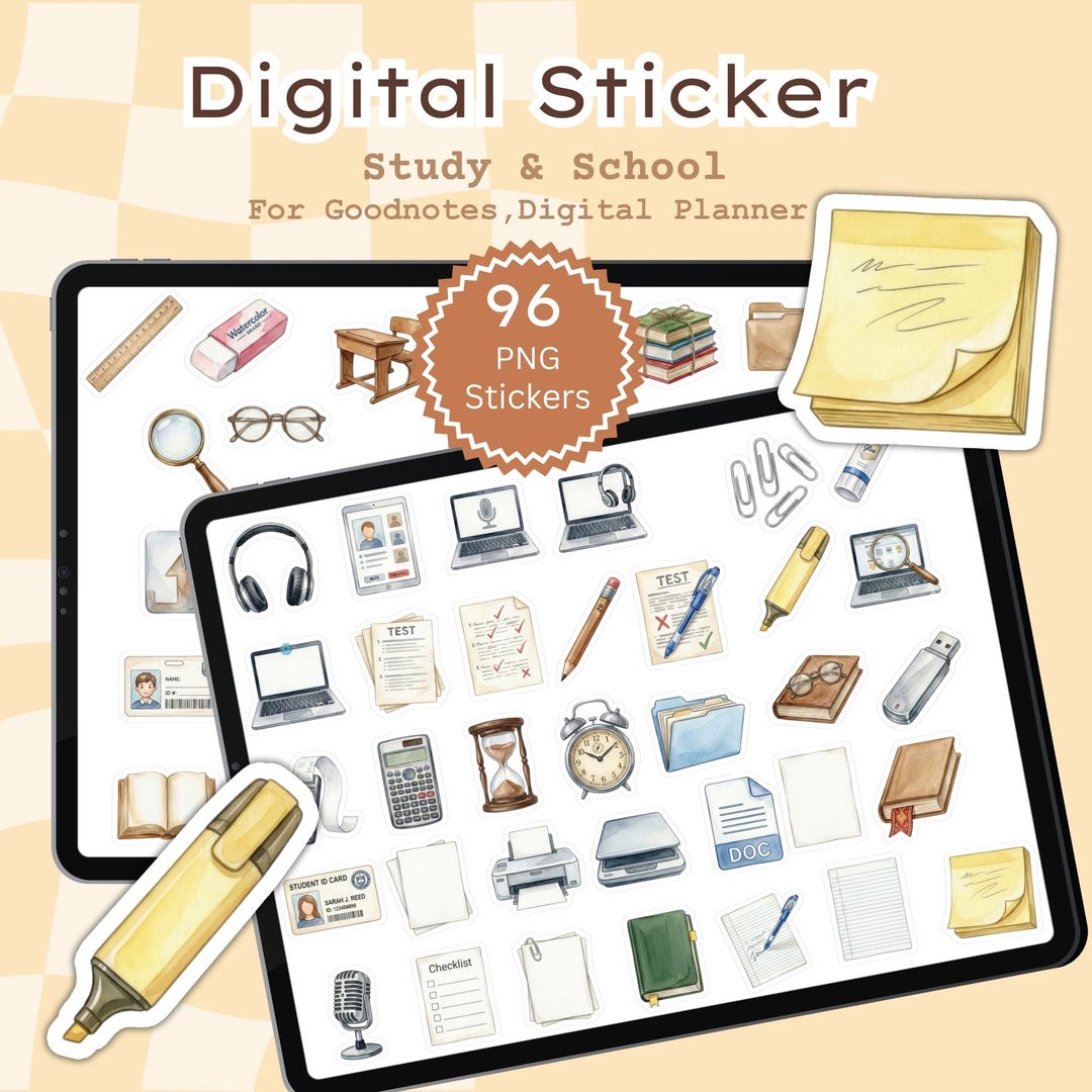 Study Tracker Sticker Study School PNG Digital Stickers Bundle, Student Planner Icons, A4 ...