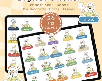 Adesivi funzionali Goose PNG, icone neutre per attività Goose, fogli di adesivi A4 stampabili per GoodNotes e planner digitale
