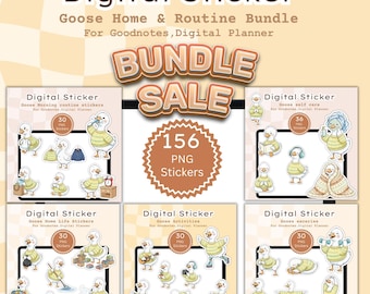 Goose Home Routine Bundle PNG Digital Stickers, Daily Life Planner Icons, A4 Printable Sheets, GoodNotes Stickers