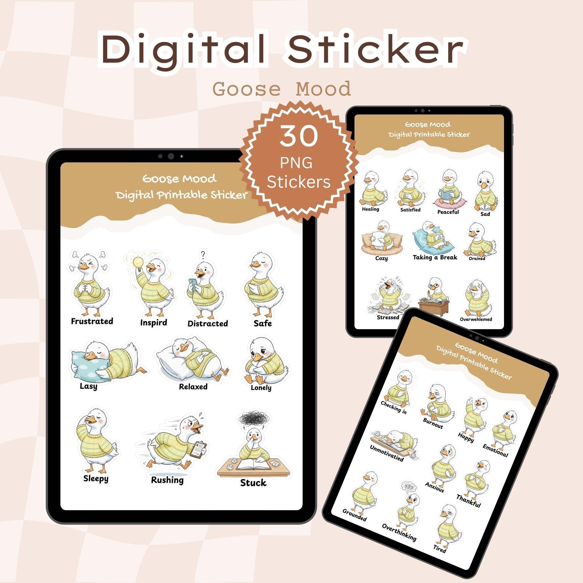 Goose Mood Digital Stickers, Emotions PNG, Cozy Planner Stickers ...