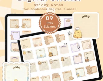 Adesivi digitali kawaii con note adesive PNG, promemoria per planner, fogli stampabili A4, adesivi GoodNotes