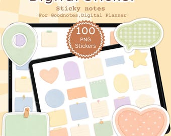 Adesivi digitali in formato PNG con note adesive, forme pastello per planner, fogli stampabili in formato A4, adesivi GoodNotes