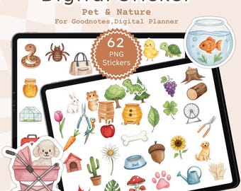 Adesivi digitali PNG con animali domestici, icone carine per planner, fogli stampabili A4, adesivi Goodnotes