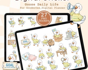 Adesivi digitali Goose Daily Life, adesivi Goose PNG per planner, foglio di adesivi A4 stampabili, planner digitale GoodNotes