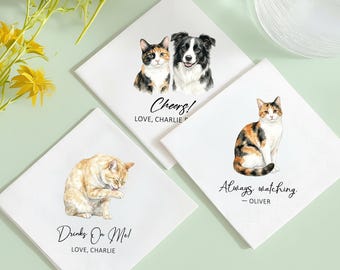 Gepersonaliseerde aquarelportretservetten voor bruiloften, aangepaste hond- en katillustratie