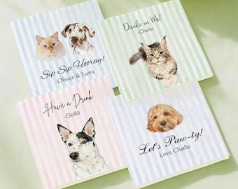 Aangepaste huisdierportret gestreepte servetten, aquarel hond kat bruiloftsfeestdecor