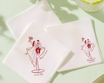 Gepersonaliseerde bloemencocktailservetten, aangepaste lijntekeningen decoratie bruiloftsreceptie