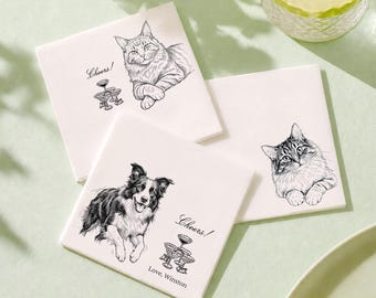 Aangepaste huisdierschetsservetten, gepersonaliseerde cocktailservetten hond kat portret