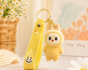 Kawaii Bunny Plush Keychain, Cute Bag Charm, Pastel Backpack Accessory, Soft Bunny Plushie Keyring, Gift for kids