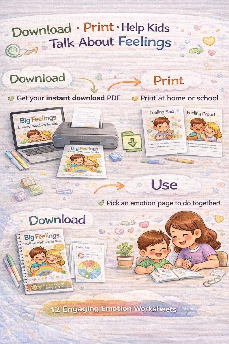 Feelings Workbook for Kids | Ages 3-6, Emotional Learning (instant ...