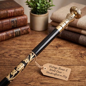 Engraved Brass Knob Wooden Walking Cane | Vintage Gentleman Style, Custom Scripture Gift