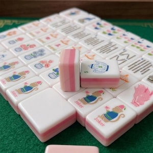 Pastel Pink Acrylic Mahjong Set, 160 Tiles, Whimsical Monkey Joker Peacock Dragon
