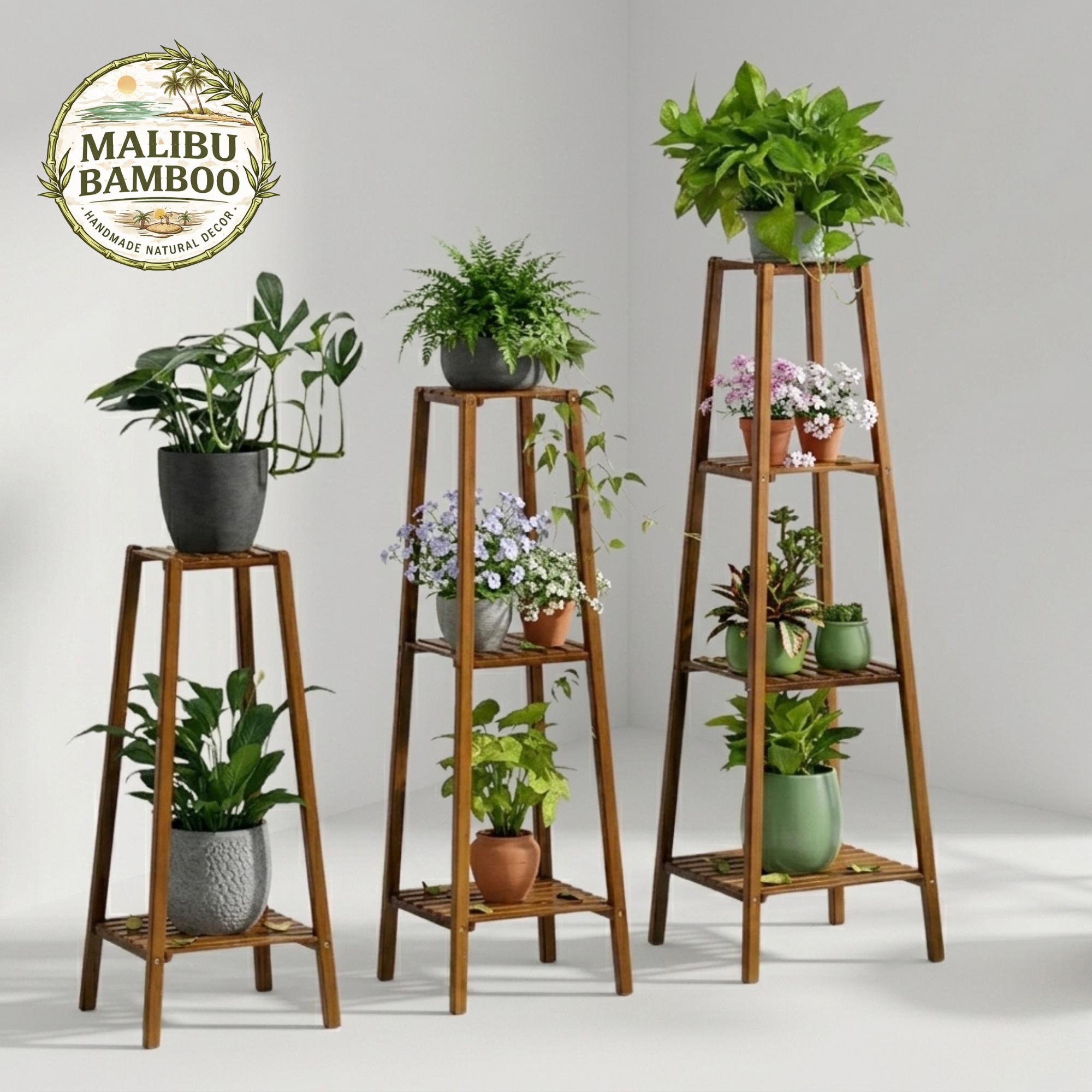 Tall Bamboo Plant Stand, Indoor Outdoor Flower Display Shelf, Corner ...