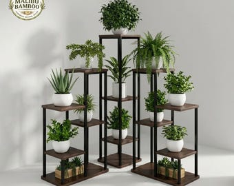 Moderner Holz-Metall-Blumentopf, mehrschichtiges Indoor-Blumentopfregal