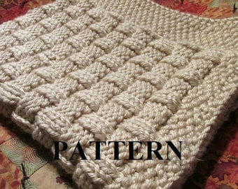 Digital Knitting Pattern, Knitting Pattern Blanket, Knitting Pattern, Basket Weave Knit, Chunky Yarn, Knit Purl Stitch Only, Chart Included