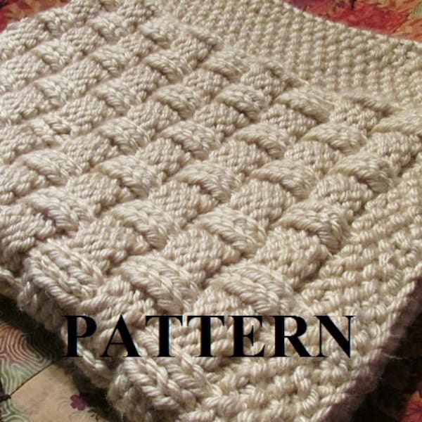 Digital Knitting Pattern, Knitting Pattern Blanket, Knitting Pattern, Basket Weave Knit, Chunky Yarn, Knit Purl Stitch Only, Graphique Inclus