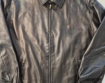Rare Vintage 90's Polo by Ralph Lauren Black Suede Leather Fleece