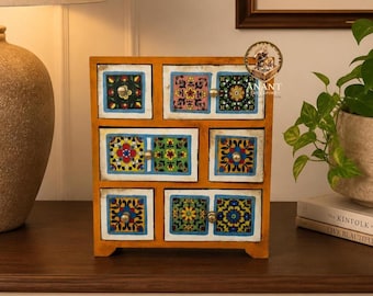 Hand-Painted Wooden 6-Drawer Chest: Bohemian Jewellery Storage Box
