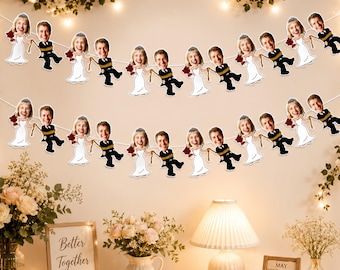 Pancarta de boda personalizada con rostro, guirnalda personalizada para novios, decoración para fiesta de compromiso con fotos, banderines para despedida de soltera.