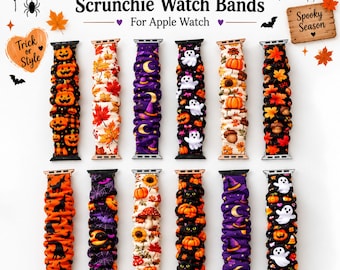 Halloween Scrunchie Watch Band for Apple Watch, Spooky Stretch Wristband, Custom Pattern Watch Strap, Halloween Gift