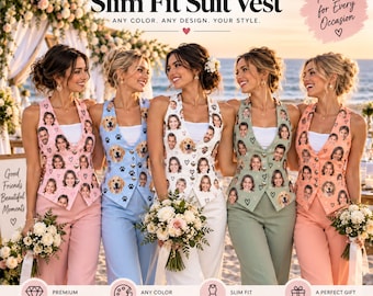 Personalized Women's Suit Vest, Custom Photo Face Vest, All Over Print Vest, Women's Wedding Vest with Pockets, Unique Gift for Her