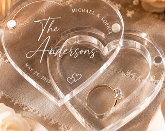 Caja para anillos con forma de corazón personalizada, caja acrílica personalizada para anillos de boda, caja para propuesta de compromiso, caja para guardar anillos de boda como recuerdo