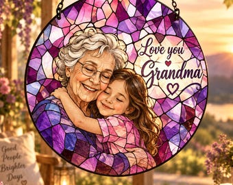 Custom Stained Glass Suncatcher, Personalized Family Portrait from Photo, Photo Window Hanging, Memorial Gift, Wedding Gift