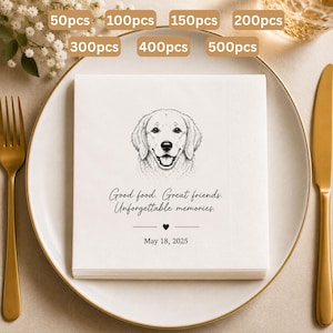 Custom Pet Wedding Cocktail Napkins, Personalized Dog Cat Portrait Napkins, Wedding Bar Napkins, Pet Wedding Decor
