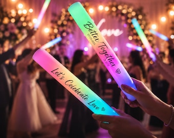 Personalized LED Foam Sticks, Custom Wedding Glow Sticks, Light Up Party Wands, Wedding Reception Favors, Multi Pack Glow Sticks
