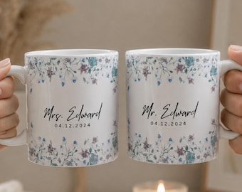 Juego de tazas personalizadas para el Sr. y la Sra., regalo de boda personalizado para parejas, tazas de café para recién casados, regalo de aniversario, taza para novios.