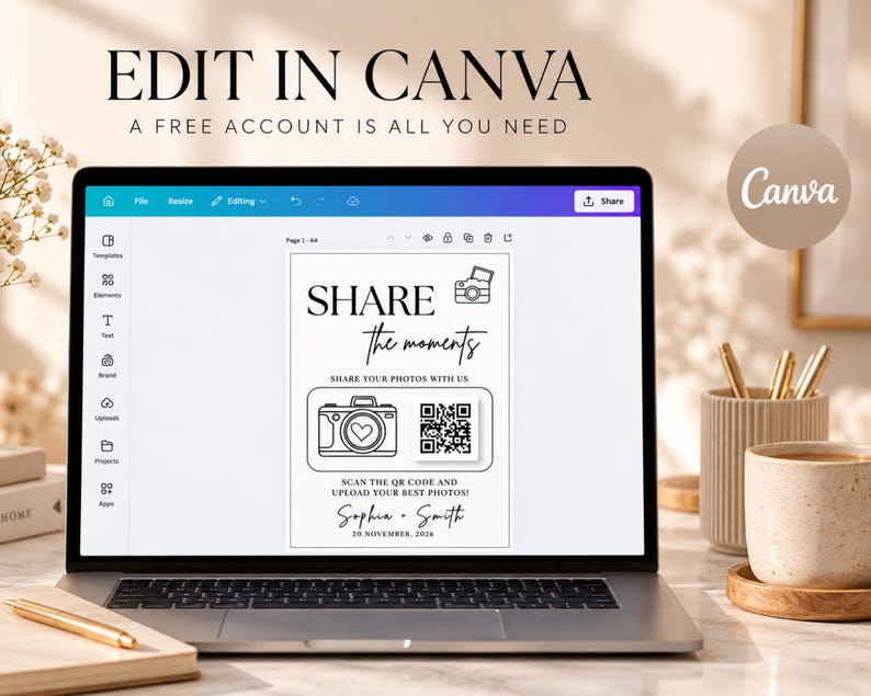 Wedding Photo Qr Code Example Wedding Photo QR Code Sign, Editable Canva Photo Sharing Template - Etsy