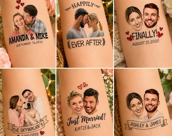 Tatuajes personalizados para bodas, tatuajes temporales con fotos personalizadas, recuerdo de boda para novios, regalo para despedida de soltera.
