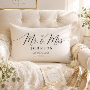 Personalized Wedding Pillow Cover, Custom Couple Names Pillowcase, Wedding Gift, Anniversary Cushion Cover, Double Sided Print