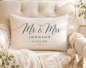 Funda de almohada personalizada para bodas, funda de almohada con nombres de pareja personalizados, regalo de boda, funda de cojín de aniversario, impresión a doble cara.