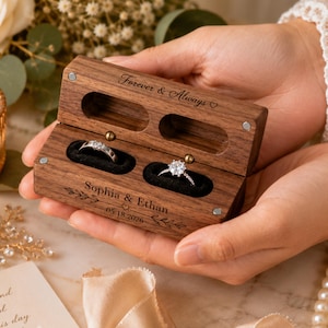 Personalized Wooden Ring Box, Engraved Wedding Ring Box, Custom Double Ring Holder, Proposal Box, Engagement Ring Bearer Box