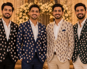 Custom Photo Suit Jacket for Men, Personalized Blazer with Face Print, Funny Groomsmen Wedding Suit, Custom Logo Party Jacket Gift