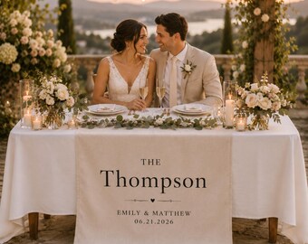 Personalized Wedding Table Runner, Custom Linen Wedding Banner, Sweetheart Table Sign, Elegant Reception Table Decor, Wedding Name Sign