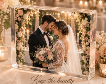 Personalized Acrylic Photo Block, Custom Wedding Photo Gift, Family Picture Plaque, Couple Portrait Keepsake, Anniversary Decor