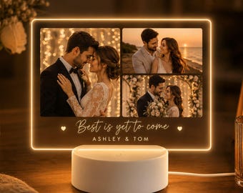 Lámpara de noche LED personalizada con foto, lámpara acrílica personalizada con foto, regalo de aniversario para parejas, placa fotográfica de boda.