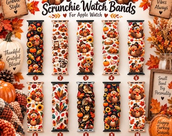 Thanksgiving Turkey Scrunchie Watch Band for Apple Watch, Fall Stretch Wristband, Autumn Watch Strap, Custom Pattern Gift