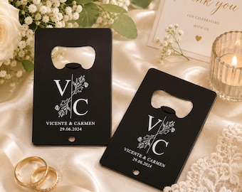 Abrebotellas personalizado para bodas, abrebotellas de metal con forma de tarjeta de crédito, regalo para invitados de boda, recuerdo de boda.